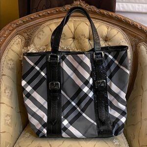 Burberry Black Patent Leather Trim Vinyl Tote